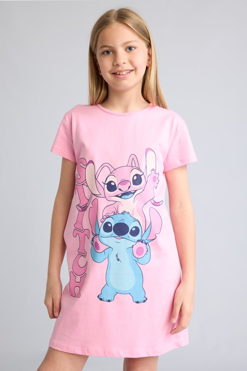 DeFacto Pink Girl Girl Lilo & Stitch Licensed Short Sleeve Dress Casual - Image 3