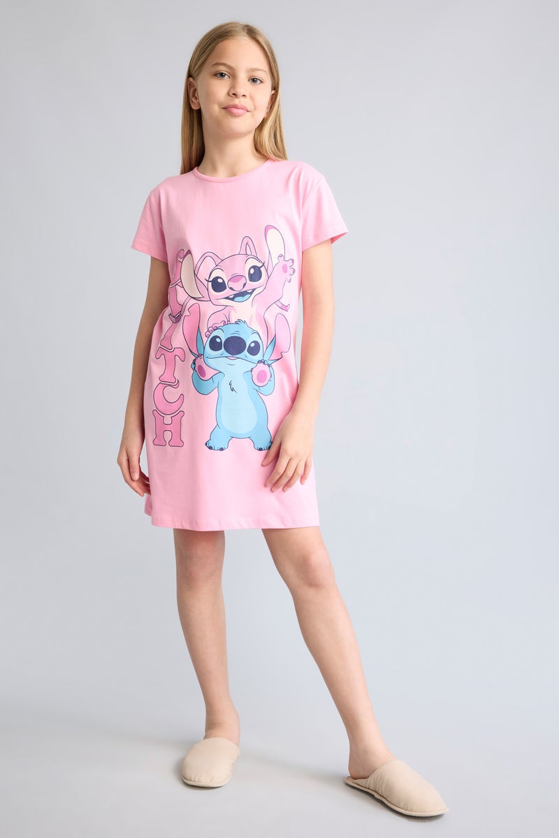 DeFacto Pink Girl Girl Lilo & Stitch Licensed Short Sleeve Dress Casual - Image 1