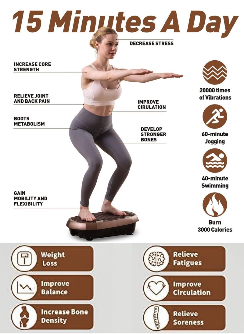 3D Vibration Plate Whole Body Exercise Machine Oscillation Pulsation Motion Platform Weight Loss Shaping ABS Toning Fitness Workout Pain Relief Muscles Massager Tissues Home Gym Burn Calories Faster