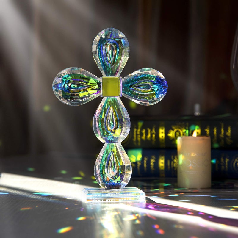 QFkris Standing Cross Crystal Crosses Figurine Tabletop Crosse for Home Decor 85 Tall Glass Crosses Craft for Table