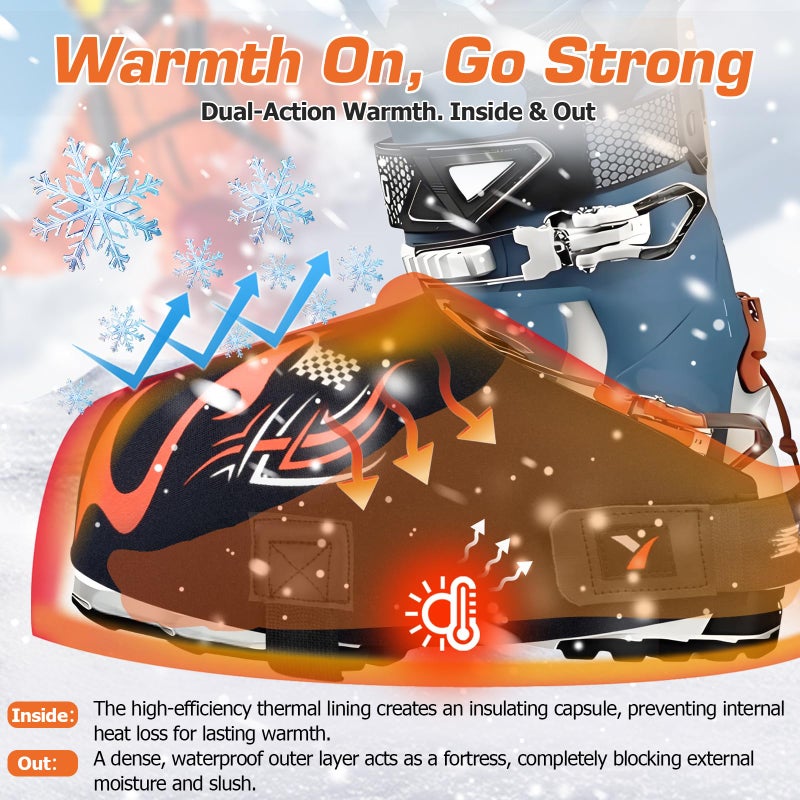 Yncotte Ski Boot Covers, 2 Pairs Boot Glove Keep your Feet Dry & Warm, Neoprene Ski Shoe Covers Waterproof for Skiers Winter Outdoor Skiing Accessories Ski Gift (Large) - Image 2