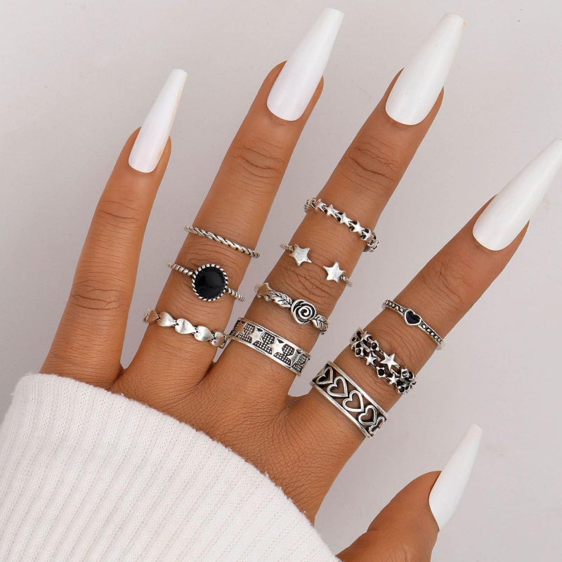 NEWITIN 45 Pieces Silver Jewelry Set for Women Party Costume Punk Jewelry Set Goth Grunge Y2k Accessories Vintage Gothic Necklaces Bracelets Earrings Rings for Women Men - Image 4