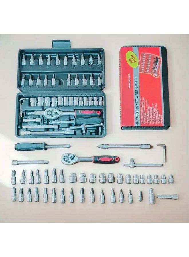 46pcs Black Car Repair Tool Set With Quick Release Wrench For Home And Industrial Use - Image 2