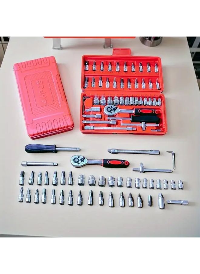 46pcs Black Car Repair Tool Set With Quick Release Wrench For Home And Industrial Use - Image 1