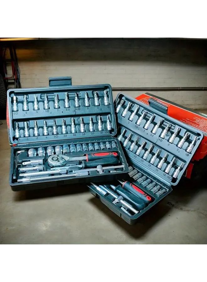 46pcs Black Car Repair Tool Set With Quick Release Wrench For Home And Industrial Use - Image 4
