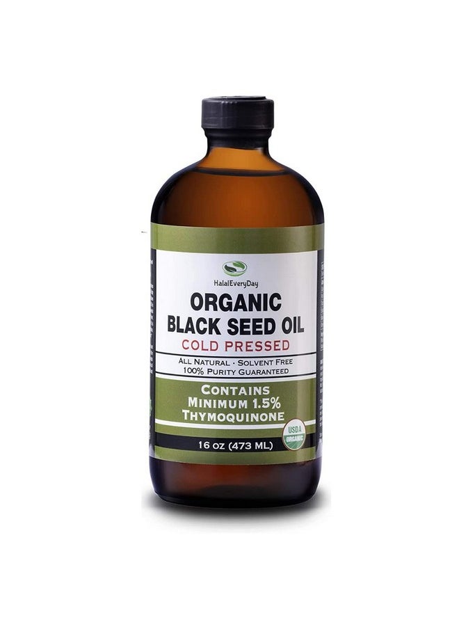 HalalEveryDay - Organic Black Seed Oil Usda Certified Cold Pressed Glass Bottle 16Oz Over 1.5% Thymoquinone Turkish Black Cumin Nigella Sativa Nongmo 100% Pure Blackseed Oil - Image 1