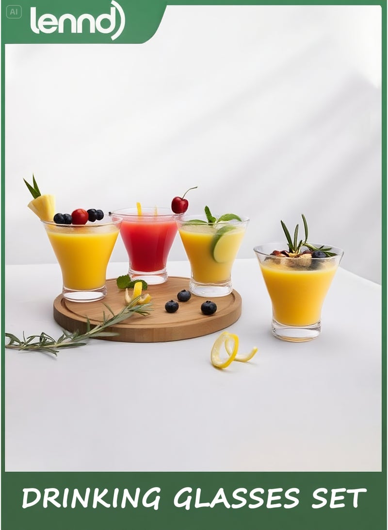 LENND Drinking Glasses Set 250ml of 4 Lead-Free,Stemless Water Glasses,Juice Glass, Mixed Drink Glasses,Kitchen Water Glasses Cup,suitable for coffee, juice, milk - Image 1