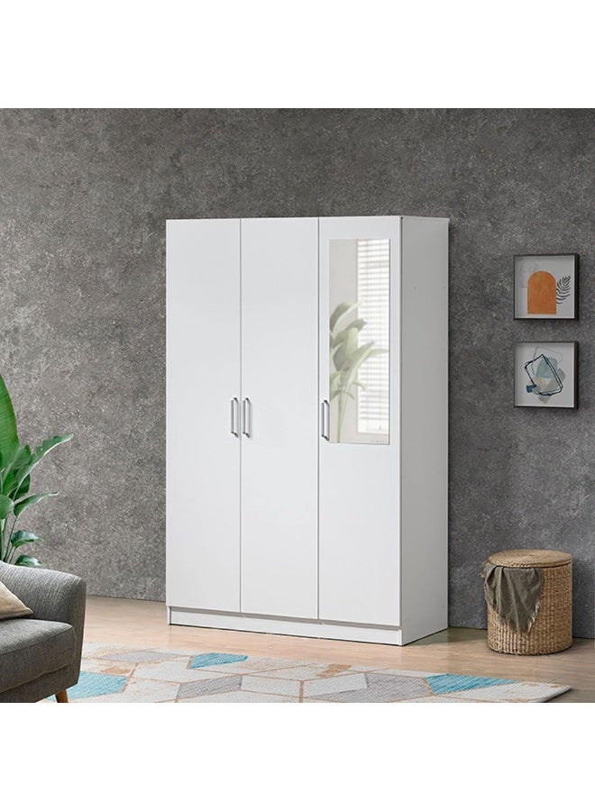 DANUBE HOME Supreme 3-Door Wardrobe With Mirror For Hanging Clothes Extra Sturdy Rack Storage Organiser Modern Design Space Saving Cabinets For Bedroom - White - Image 1