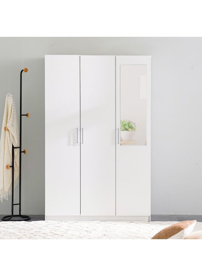 DANUBE HOME Supreme 3-Door Wardrobe With Mirror For Hanging Clothes Extra Sturdy Rack Storage Organiser Modern Design Space Saving Cabinets For Bedroom - White - Image 1
