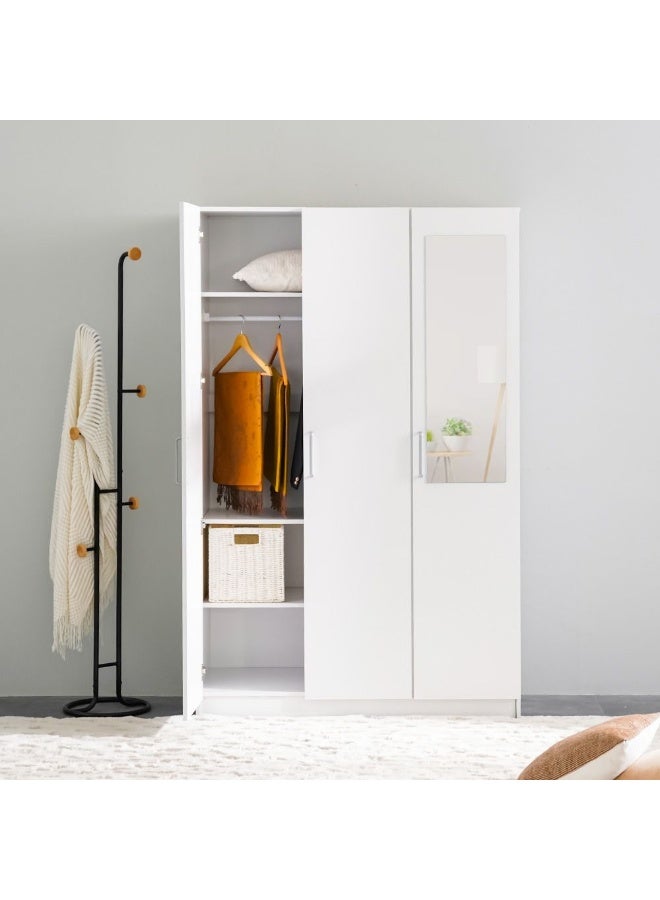DANUBE HOME Supreme 3-Door Wardrobe With Mirror For Hanging Clothes Extra Sturdy Rack Storage Organiser Modern Design Space Saving Cabinets For Bedroom - White - Image 3
