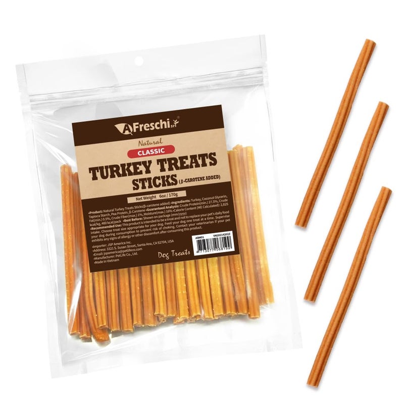 A Freschi srl Natural Turkey Treats, USA-Sourced Trukey, All-Natural, Hypoallergenic, Low-Fat, Healthy & Easily Digestible, Puppy & Training Snack, β-Carotene Stick 6 oz - Image 1