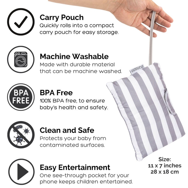 سوزي غطاء عربة التسوق Suessie وغطاء الكرسي العالي مع وسادة دعم مسند (شريط رمادي وأبيض مع وسادة) - Image 5