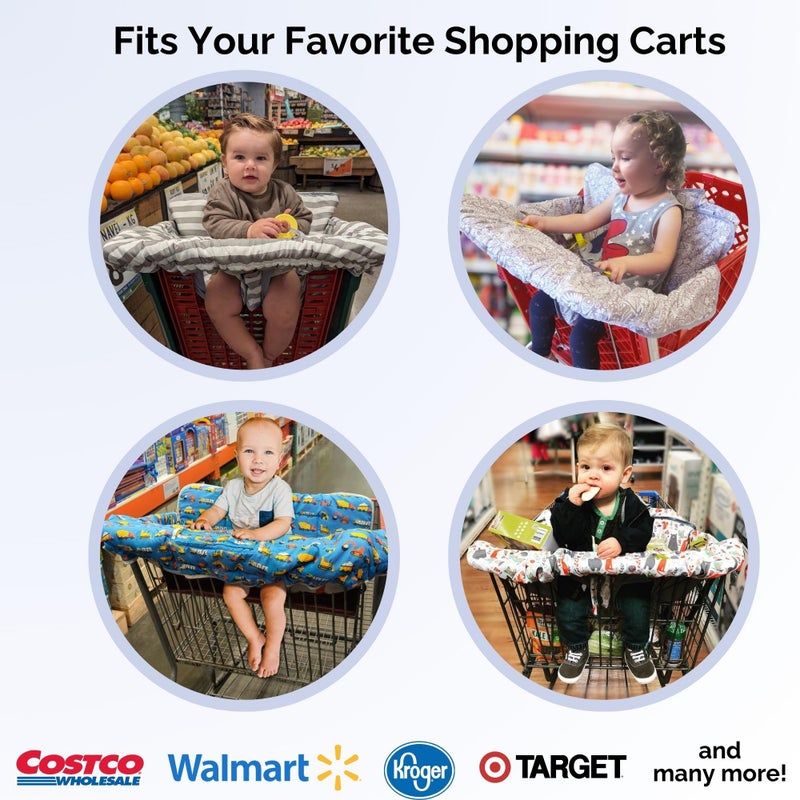 سوزي غطاء عربة التسوق Suessie وغطاء الكرسي العالي مع وسادة دعم مسند (شريط رمادي وأبيض مع وسادة) - Image 4