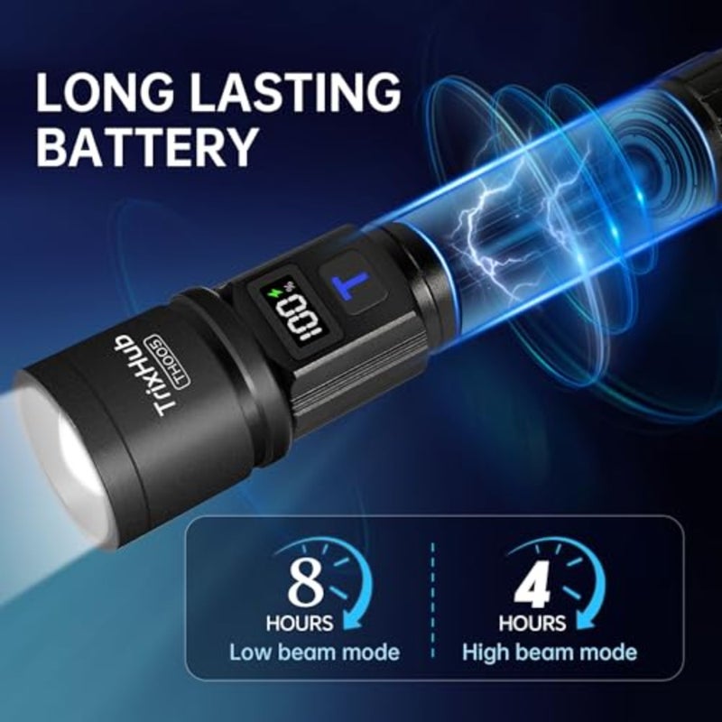 Rechargeable Flashlights, Super Bright High Lumens Flash Light, 5 Modes Zoomable Linternas with LCD Digital Display, Powerful Handheld LED Flashlights for Home Emergencies Camping - Image 4