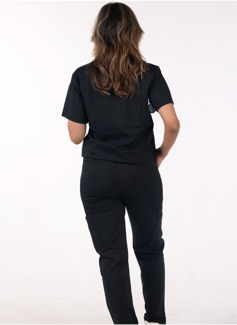 Women's black medical scrub, made of a high-quality blend of lycra and polyester. It is extremely soft and comfortable, making it ideal for medical environments. It consists of two pieces and provides excellent flexibility for movement throughout the day. - pzsku/Z4FE511B7E31AD3D33BD0Z/45/_/1722935344/8e7290b8-a023-4f50-b594-f3ddc32bd874