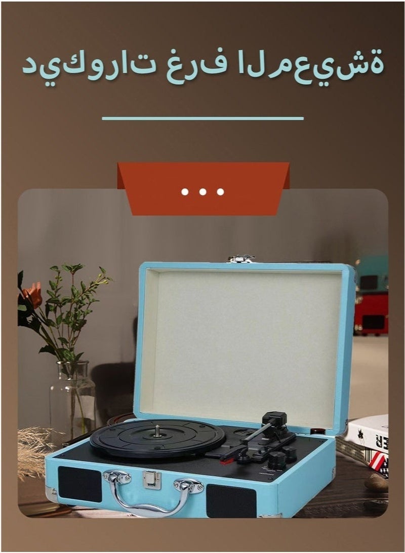 والالا مشغل أسطوانات فينيل سي دي ريترو، حقيبة سفر محمولة مزودة ببلوتوث، جرامافون فونوغراف مع مكبرات صوت مدمجة، تشغيل لاسلكي بتقنية البلوتوث، سماعات رأس بإيقاف التشغيل التلقائي، للترفيه والديكور المنزلي (أزرق) - Image 2