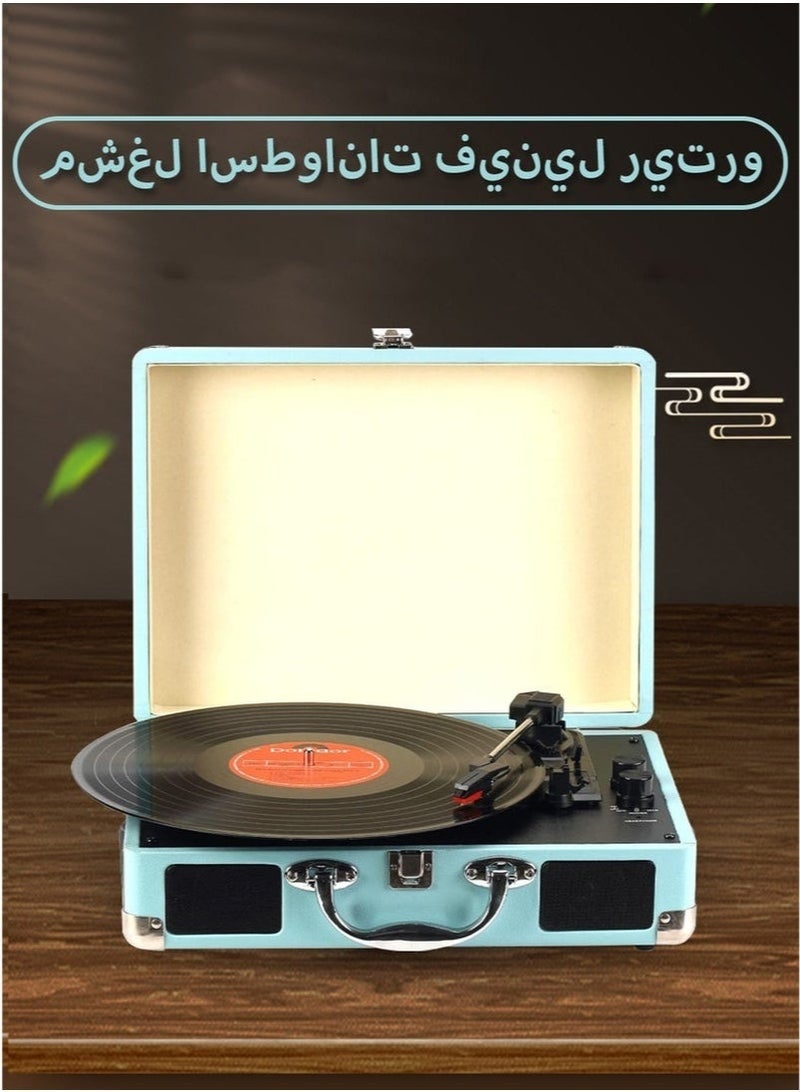 والالا مشغل أسطوانات فينيل سي دي ريترو، حقيبة سفر محمولة مزودة ببلوتوث، جرامافون فونوغراف مع مكبرات صوت مدمجة، تشغيل لاسلكي بتقنية البلوتوث، سماعات رأس بإيقاف التشغيل التلقائي، للترفيه والديكور المنزلي (أزرق) - Image 3