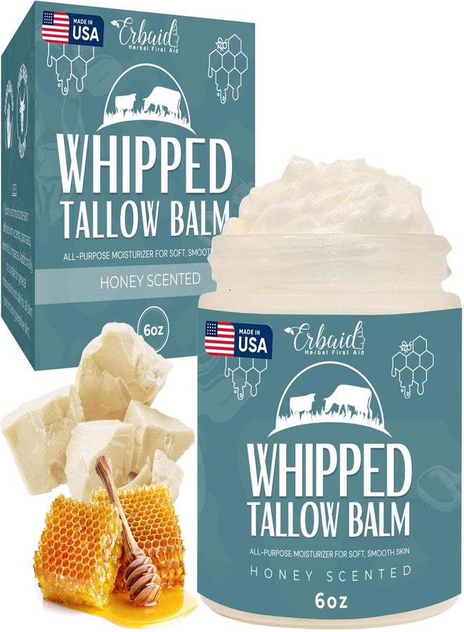 Erbaid Beef Tallow Balm - Natural Grass Fed Whipped Tallow and Honey All Purpose Balm - Moisturizing Face and Body Lotion for Eczema, Cracked, Dry, Itchy, Irritated Skin - Skin Repair Skincare Made in USA - Image 1