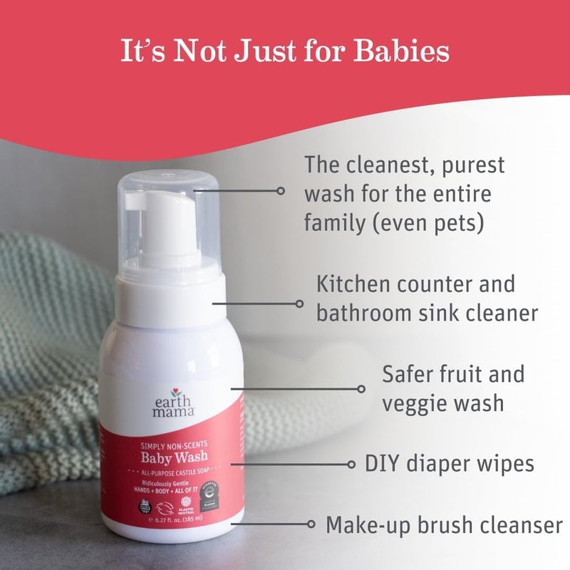 Earth Mama Simply Non-Scents Baby Wash Liquid Hand Soap Refill, Organic Body Wash for Sensitive Skin, All Purpose Castile Soap Liquid with Coconut Oil, Shea Butter, Calendula & Aloe, 34 fl oz Cost saving design picks - Image 1