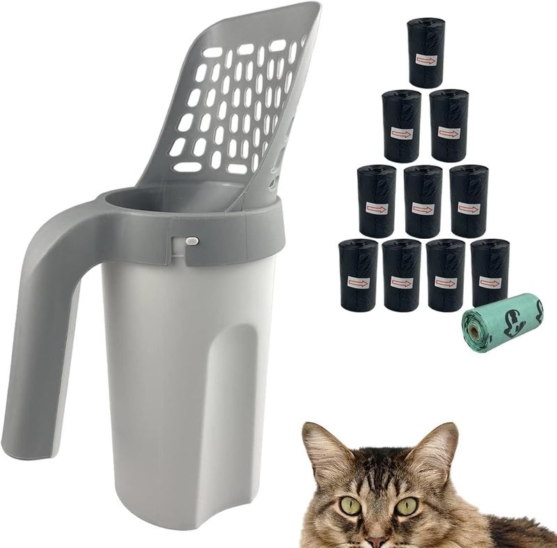 Esamploe Cat Litter Scoop,Cat Litter Scooper with Trash Container,Removable Cat Litter Scoop Holder，Portable Litter Scooper with Holder Provides 150 Garbage Bags，Cat Scooper&Cat Litter Disposal System In One - Image 1