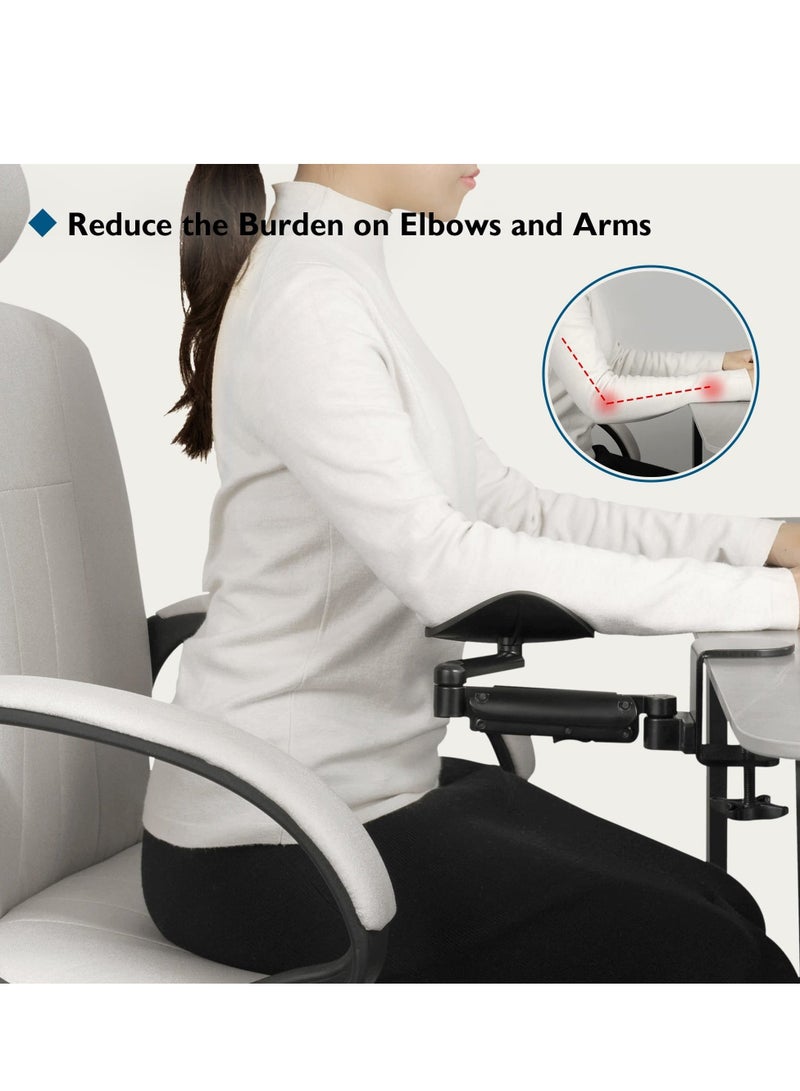 Captaintech Computer Arm Rest for Desk, Ergonomic Arm Rest Support Extender for Desk Armrest Pad Rotating Elbow Rest Holder, Aluminum Extendable & Adjustable Arm Rest Holder (Black) - Image 2