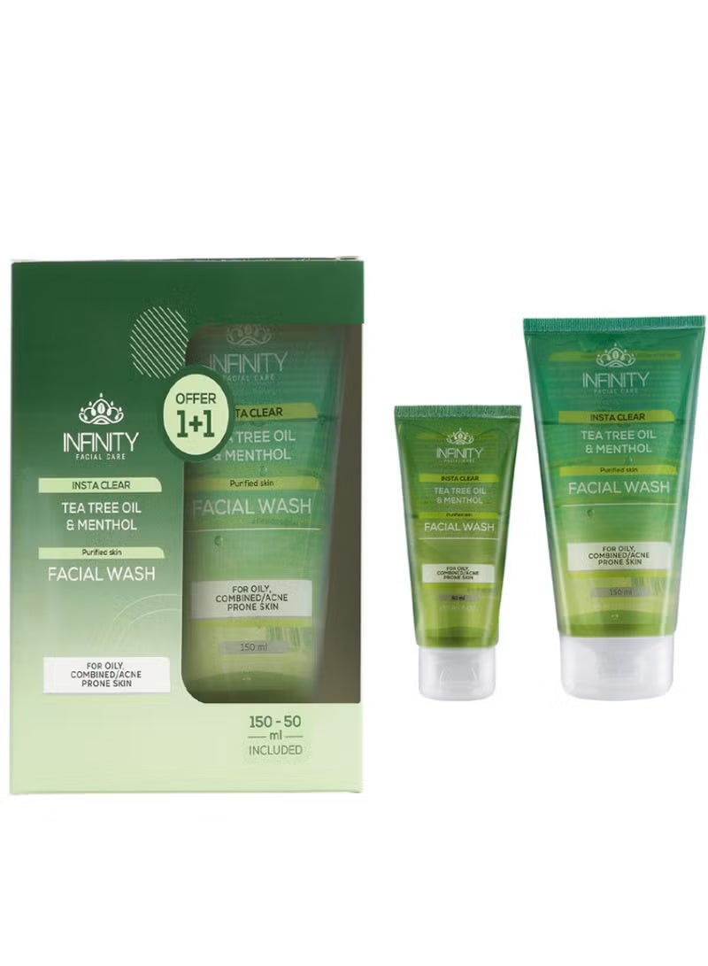 إينفينيتي إنفينيتي للعناية بالوجه غسول الوجه إنستا كلير بزيت شجرة الشاي والمنثول 2 قطعة 150+50 مل