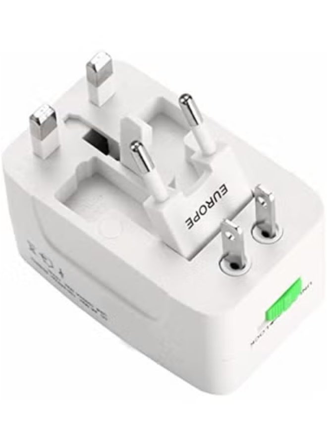 TIGER All-In-One Universal Travel Power Charger Adapter – Worldwide Plug Adapter with Multiple Socket Compatibility for UK, EU, US, AU & Asia – Built-In Safety Fuses & Fast Charging USB Ports – Compact, Lightweight & Durable White Adapter for International Travel, Business Trips & Holidays  - Image 1