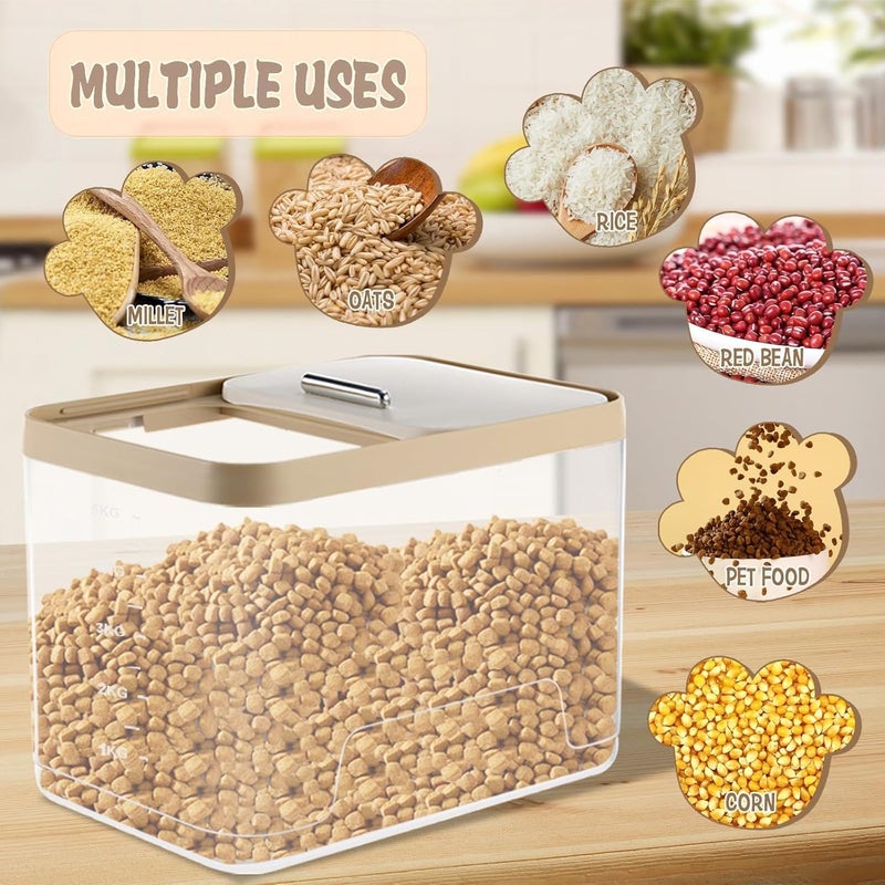 KASTWAVE Modern practical shape Airtight Pet Food Storage Container for Dog, Cat, Bird - Clear 10 lbs Large Capacity Bin with Measuring Mark, 2 Scoops, Moisture-Proof, Stackable & Easy-Clean Container for Dry Food Flexible varied design - Image 5
