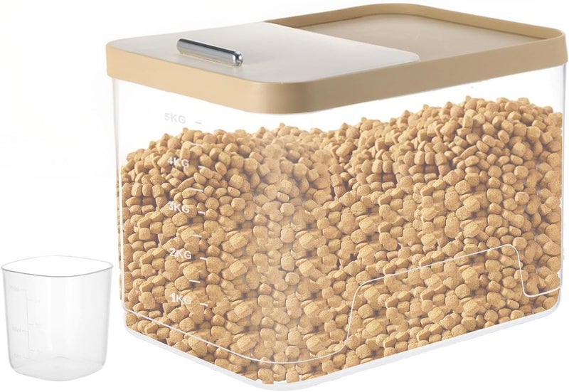 KASTWAVE Modern practical shape Airtight Pet Food Storage Container for Dog, Cat, Bird - Clear 10 lbs Large Capacity Bin with Measuring Mark, 2 Scoops, Moisture-Proof, Stackable & Easy-Clean Container for Dry Food Flexible varied design - Image 1