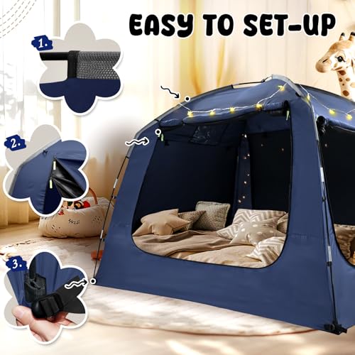 RIYDH Bed Tent Bed Canopy Breathable 100% for Adult and Kids Light Reduction Sleeping Dream Tents Indoor Portable Big Space with String Light 4 Doors Twin Full Queen King Size - Image 4