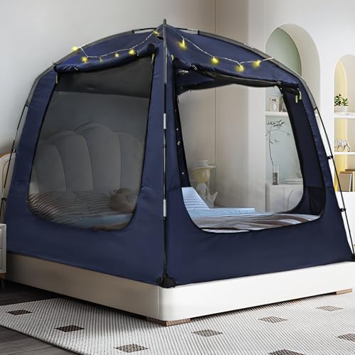 RIYDH Bed Tent Bed Canopy Breathable 100% for Adult and Kids Light Reduction Sleeping Dream Tents Indoor Portable Big Space with String Light 4 Doors Twin Full Queen King Size - Image 1