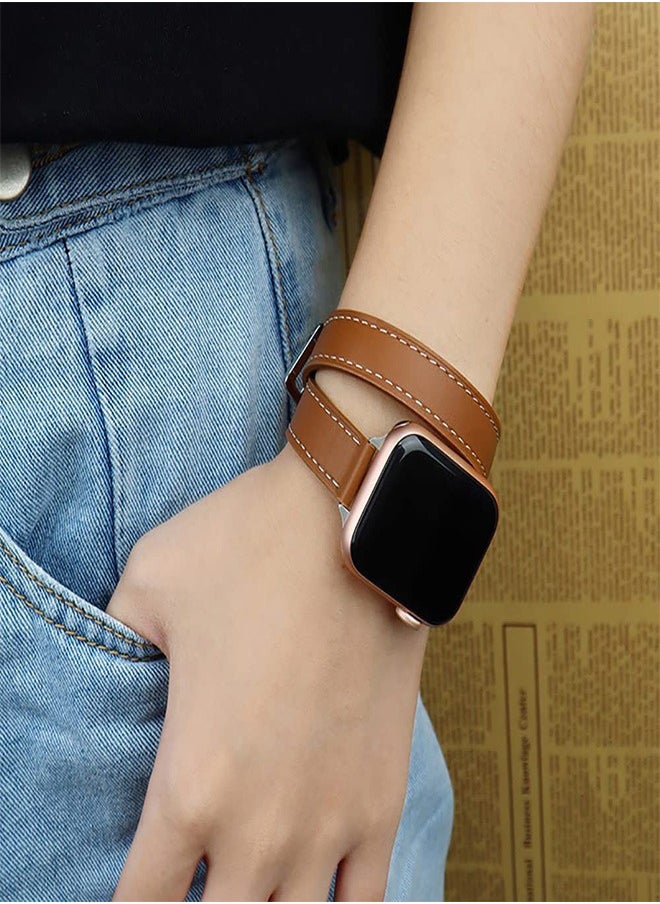 Ofrdncy - Ofrdncy Compatible for Apple Watch Band 49mm 46mm 45mm 44mm 42mm 41mm 40mm 38mm women, Genuine Leather Double Tour Designed Slim Apple Watch Strap for iWatch Ultra 2/1 Series 10 9 8 7 6 5 4 3 2 1 SE - Image 1