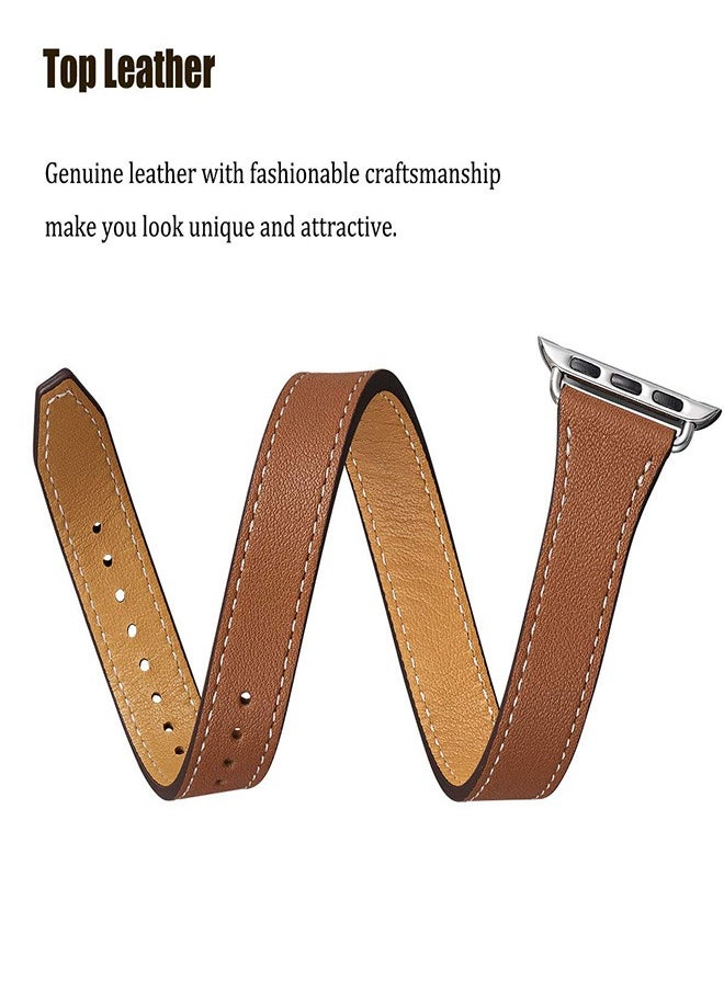 Ofrdncy - Ofrdncy Compatible for Apple Watch Band 49mm 46mm 45mm 44mm 42mm 41mm 40mm 38mm women, Genuine Leather Double Tour Designed Slim Apple Watch Strap for iWatch Ultra 2/1 Series 10 9 8 7 6 5 4 3 2 1 SE - Image 1