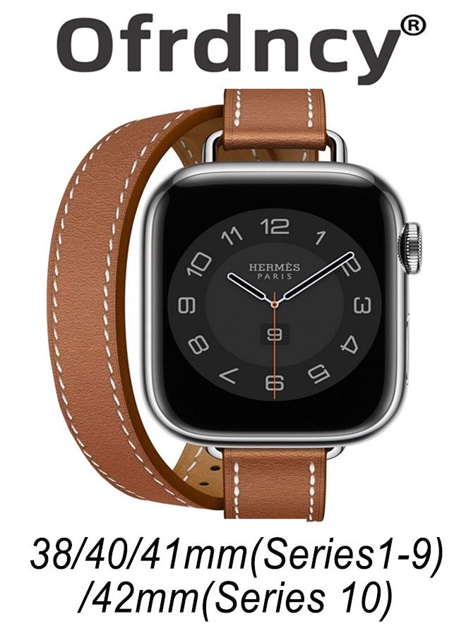 Ofrdncy - Ofrdncy Compatible for Apple Watch Band 49mm 46mm 45mm 44mm 42mm 41mm 40mm 38mm women, Genuine Leather Double Tour Designed Slim Apple Watch Strap for iWatch Ultra 2/1 Series 10 9 8 7 6 5 4 3 2 1 SE - Image 1
