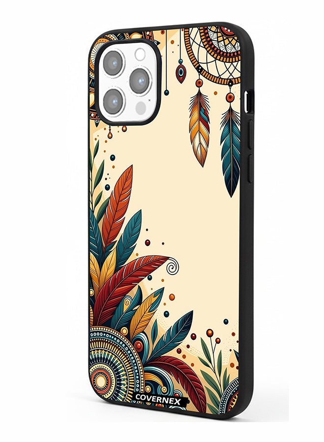 Covernex Apple iPhone 12 Pro Max Protective Case Cover Printed Featuring Tribal Boho Feather - Image 1