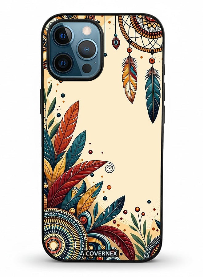 Covernex Apple iPhone 12 Pro Max Protective Case Cover Printed Featuring Tribal Boho Feather - Image 2