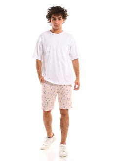 Andora Cotton Fabric Regular Elastic Waist Short - Beige  - Image 1