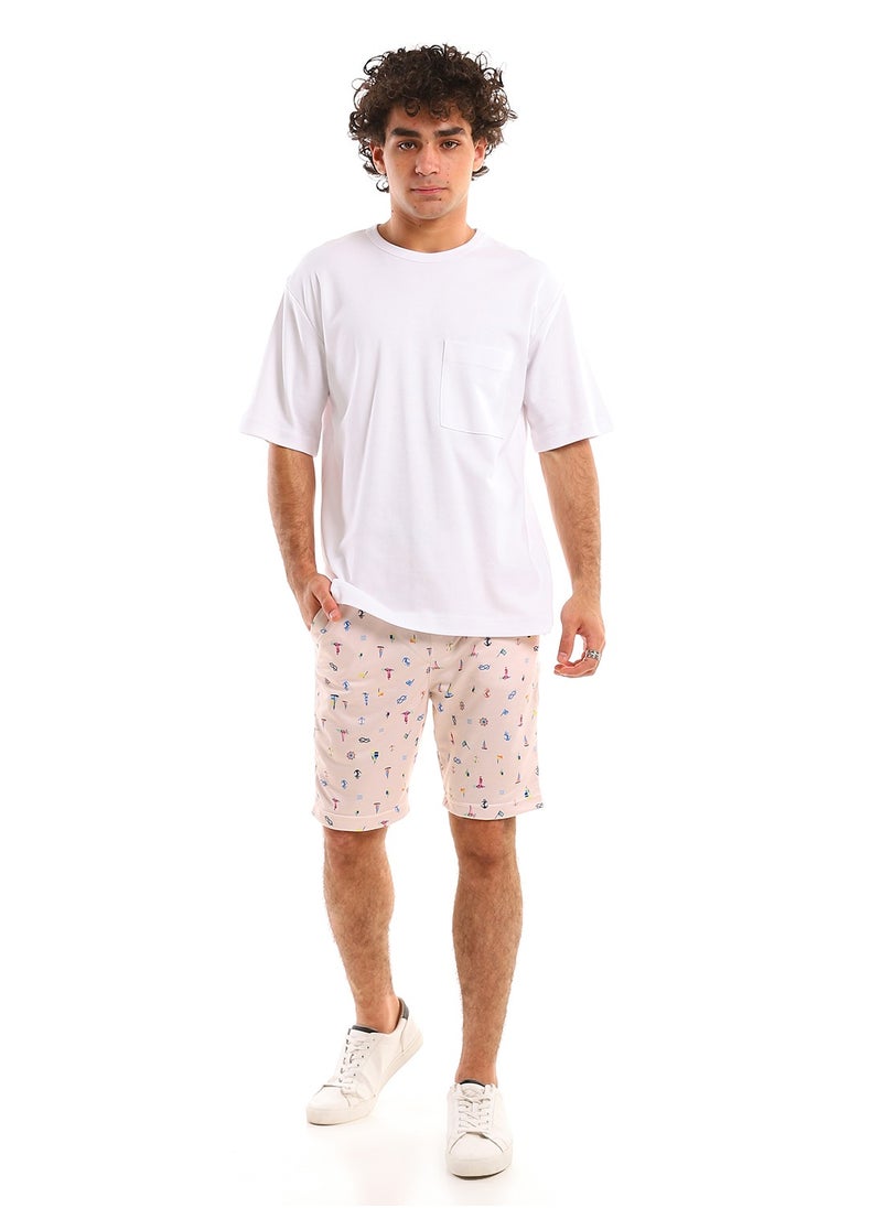 Andora - Cotton Fabric Regular Elastic Waist Short - Beige - Image 1