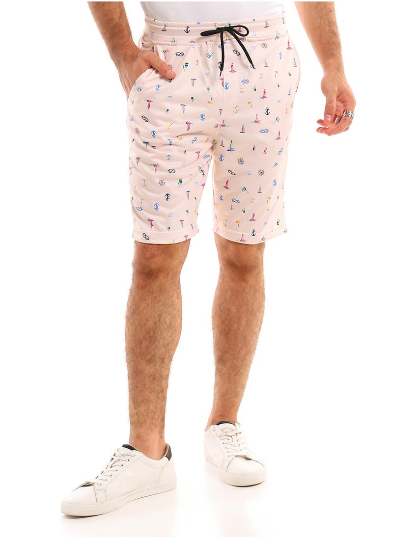 Andora - Cotton Fabric Regular Elastic Waist Short - Beige - Image 1