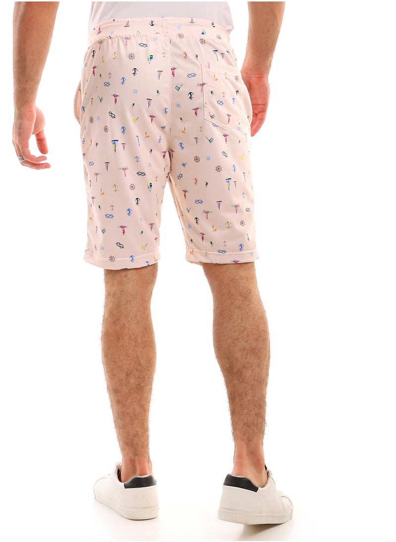 Andora - Cotton Fabric Regular Elastic Waist Short - Beige - Image 1