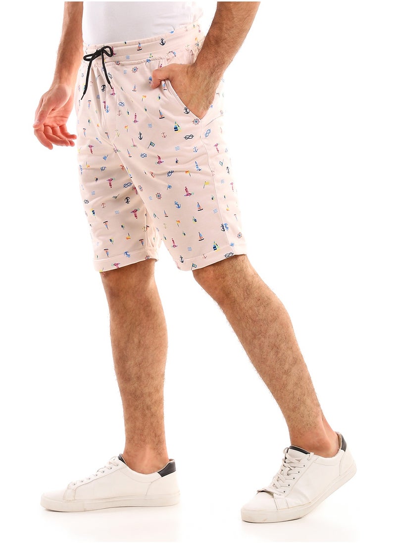 Andora - Cotton Fabric Regular Elastic Waist Short - Beige - Image 1