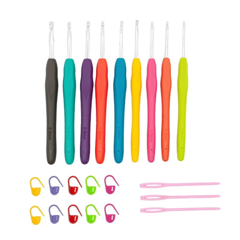 Sudheeka Crochet Hooks Set 9 Pieces 2mm 6mm 25 Colour Stitching Markers 10 Eyelet Needles for Knitting