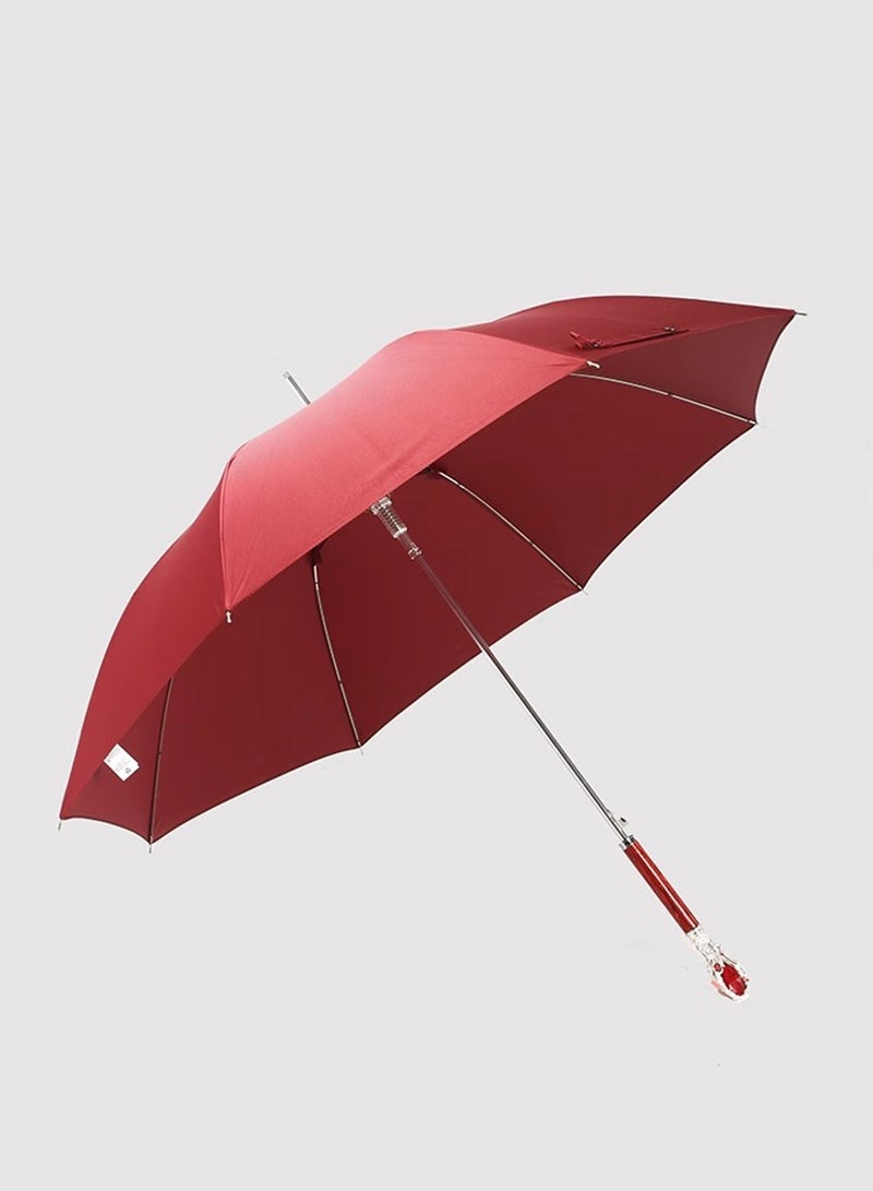 Premium Ruby Crystal Umbrella - Red Canopy Luxury Wedding Vintage Bridal Long Handle Umbrella, Elegant Gift for Special Occasions NYS-1025 - Image 2