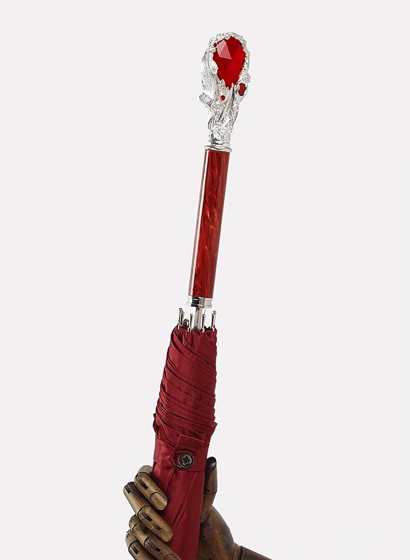 Premium Ruby Crystal Umbrella - Red Canopy Luxury Wedding Vintage Bridal Long Handle Umbrella, Elegant Gift for Special Occasions NYS-1025 - Image 5