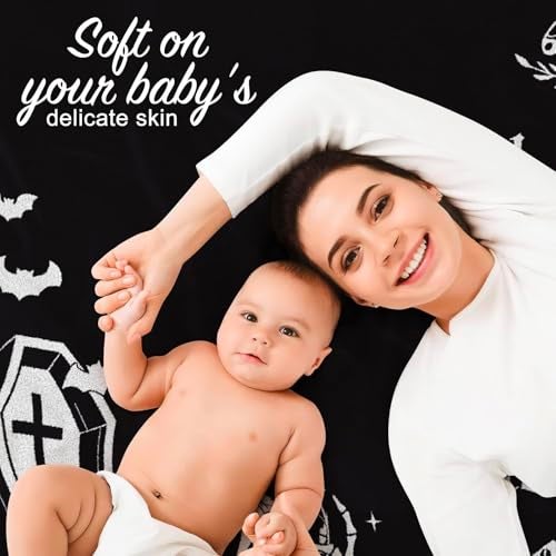 Gicoherero Gothic Baby Monthly Milestone Blanket, Goth Girl Boy Baby Shower Growth Chart Photo Prop Stuff Background for Newborn Mom Moth Nursery Bat Halloween Decorations 40" X 50" - Image 4