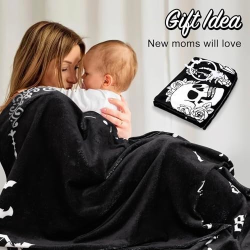 Gicoherero Gothic Baby Monthly Milestone Blanket, Goth Girl Boy Baby Shower Growth Chart Photo Prop Stuff Background for Newborn Mom Moth Nursery Bat Halloween Decorations 40" X 50" - Image 2