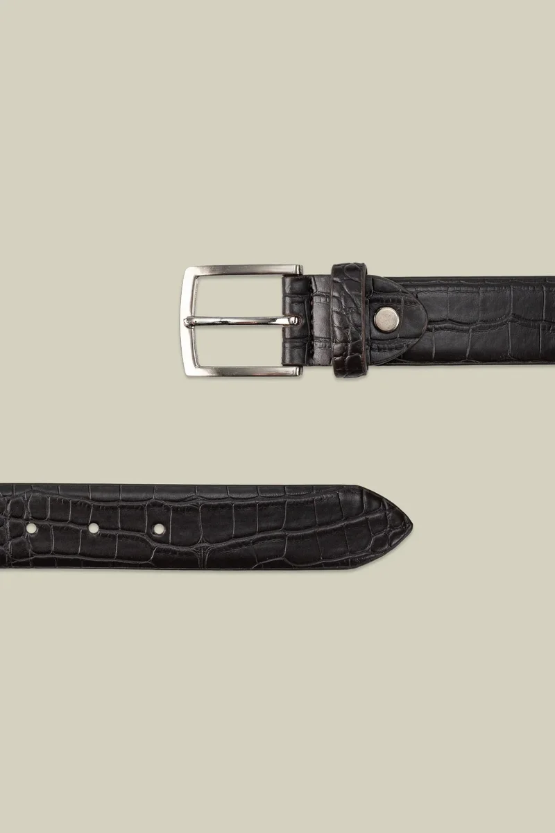 Doppelganger Men's faux leather belt with crocodile effect - DK Brown