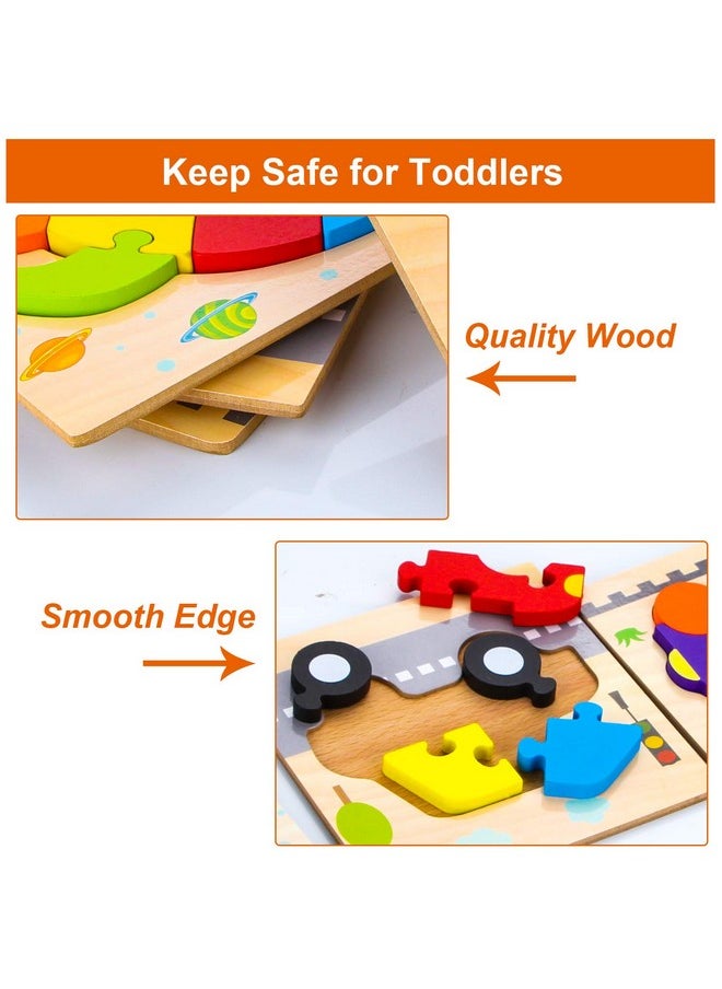 SKYFIELD - Wooden Vehicle Puzzles For 1 2 3 Years Old Boys Girls, Toddler Educational Developmental Toys Gift With 6 Vehicle Baby Montessori Color Shapes Learning Puzzles, Great Gift Ideas - Image 1