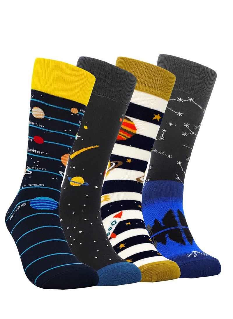 Colorful Novelty Dress Socks with Fun Universe Pattern - Crazy Cotton Socks for Men and Kids, Perfect for Adding a Touch of Whimsy to Any Outfit!  - Image 1