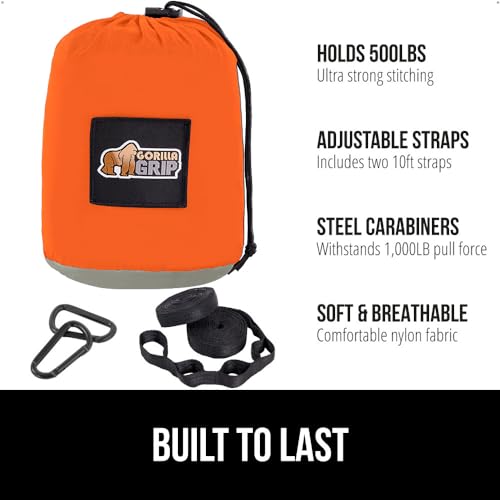 GORILLA GRIP Durable Camping Hammock with Heavy Duty Tree Straps Portable Hammocks for Outside Easy to Use Travel Swing Chair Outdoor Camper Hiker Essentials Backpacking Gear Gifts Double Orange - Image 3